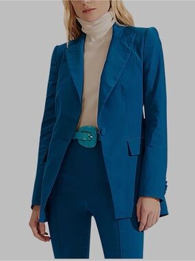 2 piece suit: Veronica Beard teal Satin blazer and pants